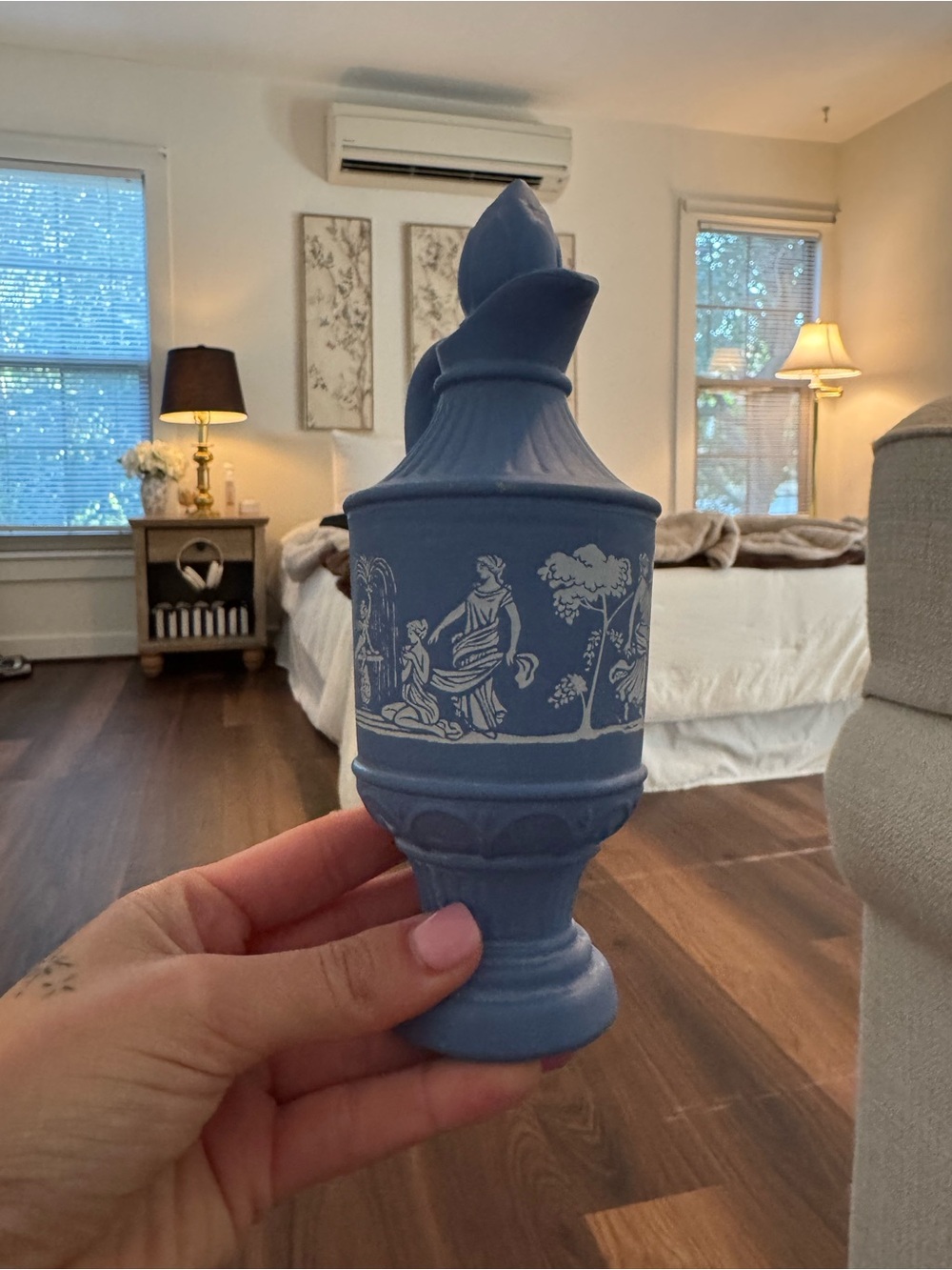 Wedgwood Blue and White Jasperware-Style Covered Urn